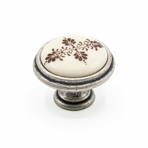 Ручка-кнопка Giusti P77, Старое серебро / молочный фарфор, /35х35х27 мм, D35, Классика, Италия