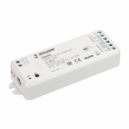 Arlight INTELLIGENT ARLIGHT Диммер SMART-0-10V-102-72-MIX-SUF (12-36V, 2x5A) (IARL, IP20 Пластик, 5 лет) beeforo 10 pcs g4 1 5 w 24 smd 3014 100 120 lm warm white cool white t corn bulbs dc 12 v