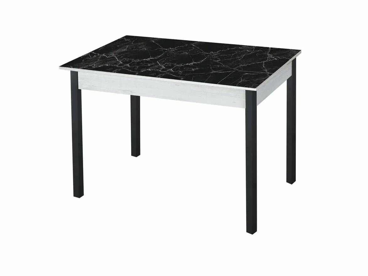 фото Стол обеденный Катрин-К Альфа фотопечать Бетон белый Черный мрамор / опора квадро черный муар