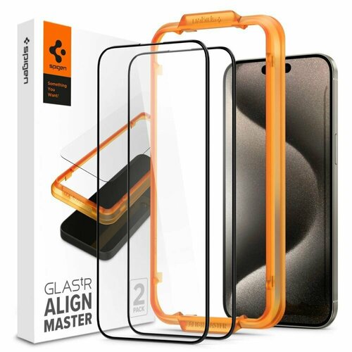 Защитное стекло SPIGEN ALM GLASS FC 2-PACK iPhone 15 Pro Max Black( 2шт в упаковке ) защитное стекло momax glasspro 0 3mm 2 5d full cover tempered glass для iphone 13 pro max 6 7 transparent pzap21lb1t02