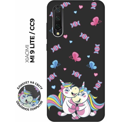 Матовый чехол Unicorns and Candies для Xiaomi Mi 9 Lite / CC9 / Сяоми Ми 9 Лайт / Ми СС9 с 3D эффектом черный матовый чехол unicorns and candies для xiaomi mi note 10 lite сяоми ми ноут 10 лайт с 3d эффектом черный