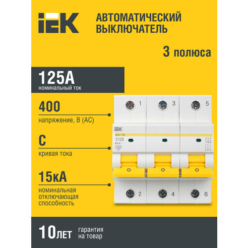 Автоматический выключатель IEK ВА 47-150 (C) 15kA 125 А