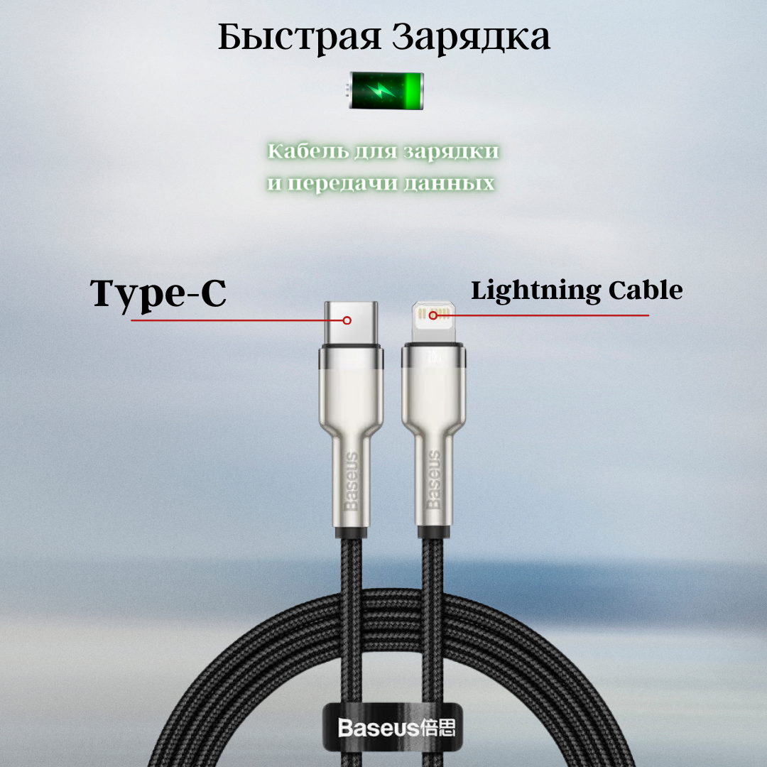 Кабель Baseus Cafule Series Metal Data Cable Type-C to iP PD 20W 1m White (CATLJK-A02) - фото №8