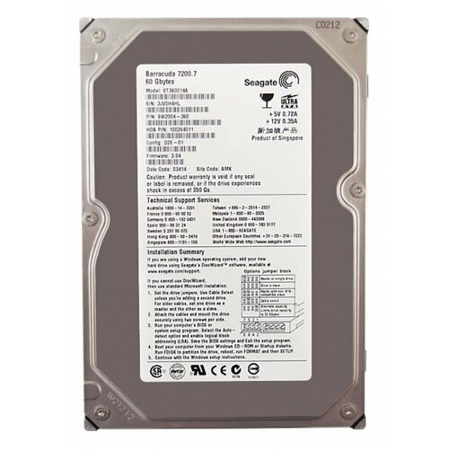 Жесткий диск Seagate ST360014A 60Gb 7200 IDE 3.5 HDD жесткий диск ibm 0e666 60gb 7200 ide 3 5 hdd