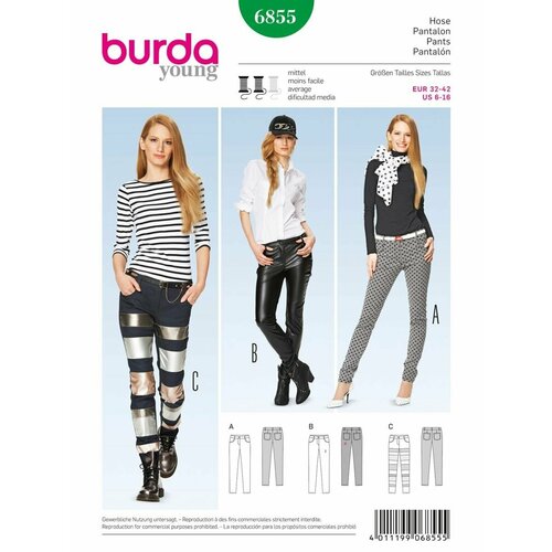 Выкройка Burda 6855 Брюки узкие выкройка burda 6750 брюки узкие