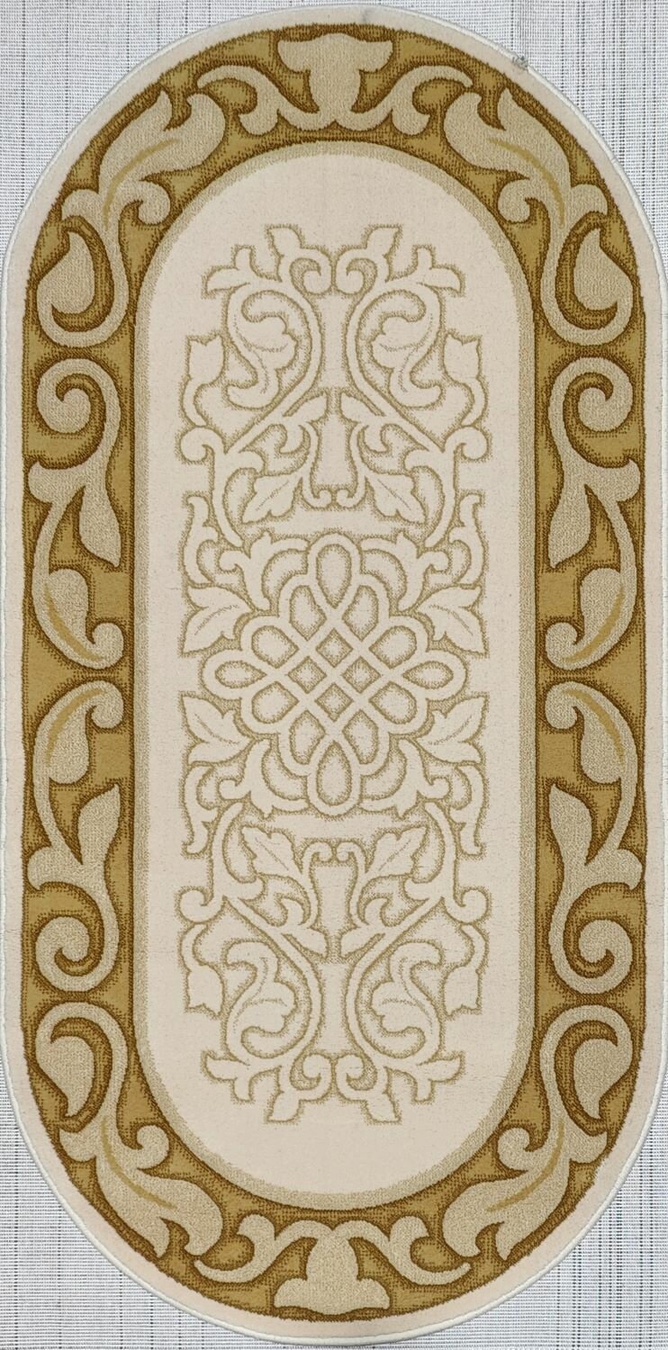 фото Ковер тканый с чистошерстяным ворсом овальный "Premium 27602 бежевый" 80х160 см