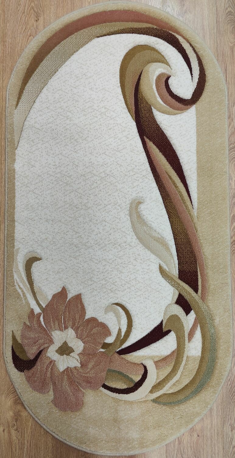 фото Ковер тканый с чистошерстяным ворсом овальный "Premium 2812 бежевый" 80х160 см