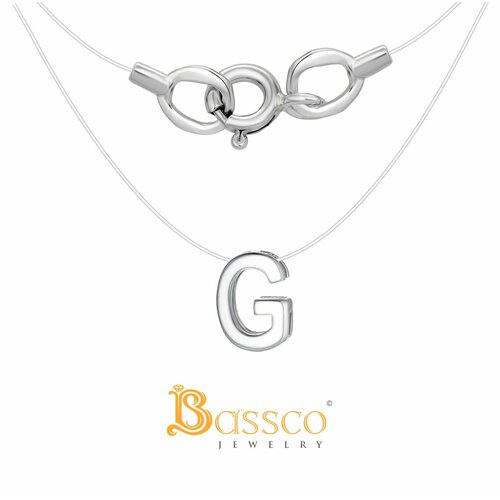 Колье Bassco BASSCO, Серебряное колье на леске, буква G, серебро родированное 925, колье невидимка., серебро, 925 проба, родирование, длина 38 см., серебряный