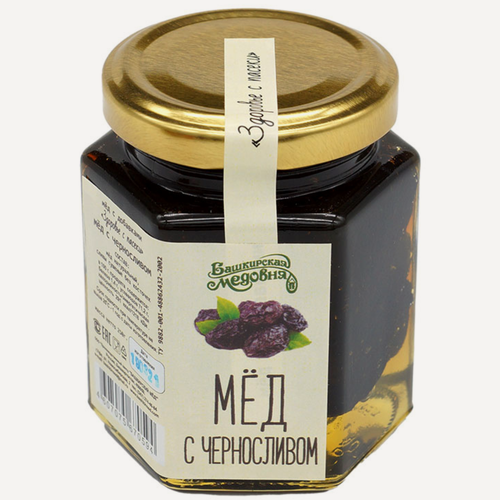 Изображение товара Мёд натуральный Башкирский цветочный c черносливом "Башкирская медовня" 250 гр стекло