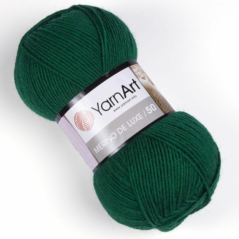 Пряжа MERINO DE LUXE 50 (YarnArt), зеленый - 338, 50% шерсть, 50% акрил, 5 мотков, 100 г, 280 м.