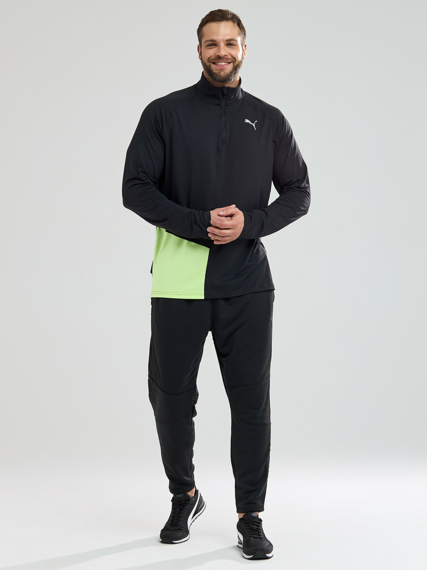 Джемпер PUMA Ignite Halfzip, размер XL, , черный/зеленый — фото 1