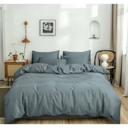 Постельное белье 2х сп Sleeping Place сатин, простынь 180x215 см пододеяльник 175x215 см наволочки 50x70 серый, морская волна, размер 2, спальный