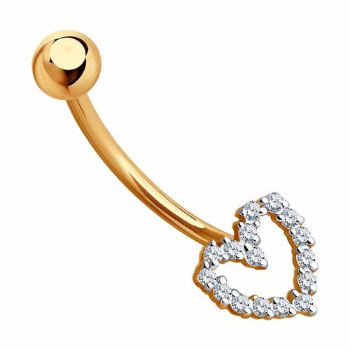 Пирсинг в пупок Diamant online красное золото 585 проба фианит средний вес 088 гр бесцветный 12080₽