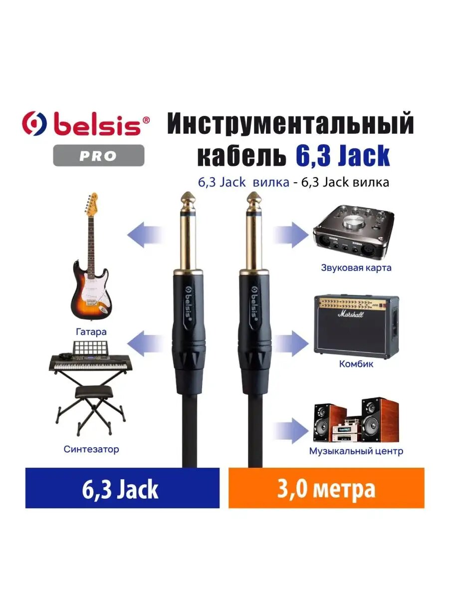 Кабель AUX 6.3 мм для гитары и комбоусилителя — топ качество 1,5м
