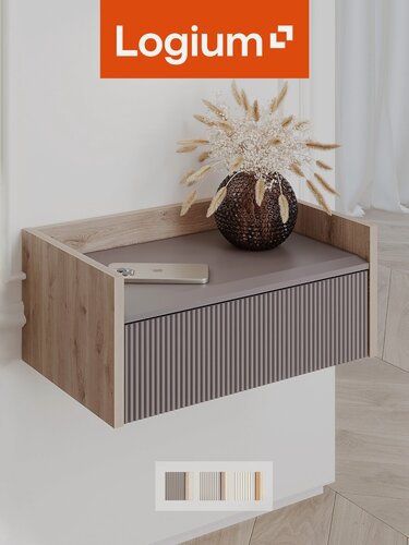 Изображение товара Тумба прикроватная подвесная, 50 х 30 х 21,5см, Наоми 16.11.01, Дуб Белый exclusive, Веллюто Капучино