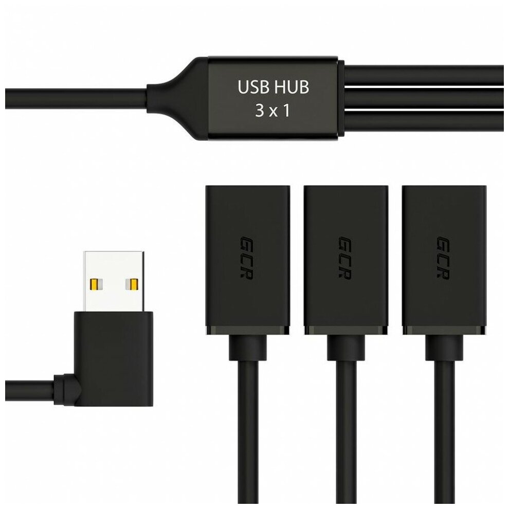 GCR USB Hub на 3 порта 035m гибкий двусторонний угловой AM / 3 х AF черный