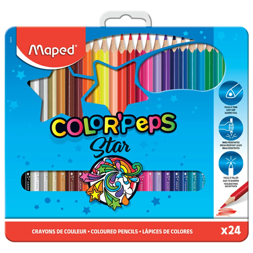 Maped Цветные карандаши Color Peps 24 цвета, металлическая коробка (832016), 24 шт. карандаши акварельные 24 цвета с кистью maped color peps aqua металлическая коробка