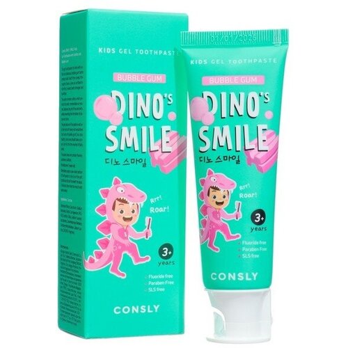 Детская гелевая зубная паста Consly DINO's SMILE c ксилитом и вкусом жвачки, 60 г consly паста зубная гелевая детская dino s smile с ксилитом и вкусом жвачки 60г 2 штуки