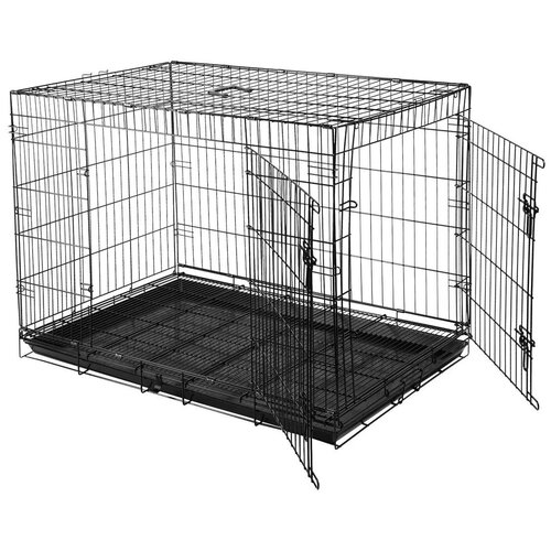 Клетка для собак металлическая ТоТо № 4+ черная, с 2-мя дверьми, поддоном и сеткой (93х57.5х65см)