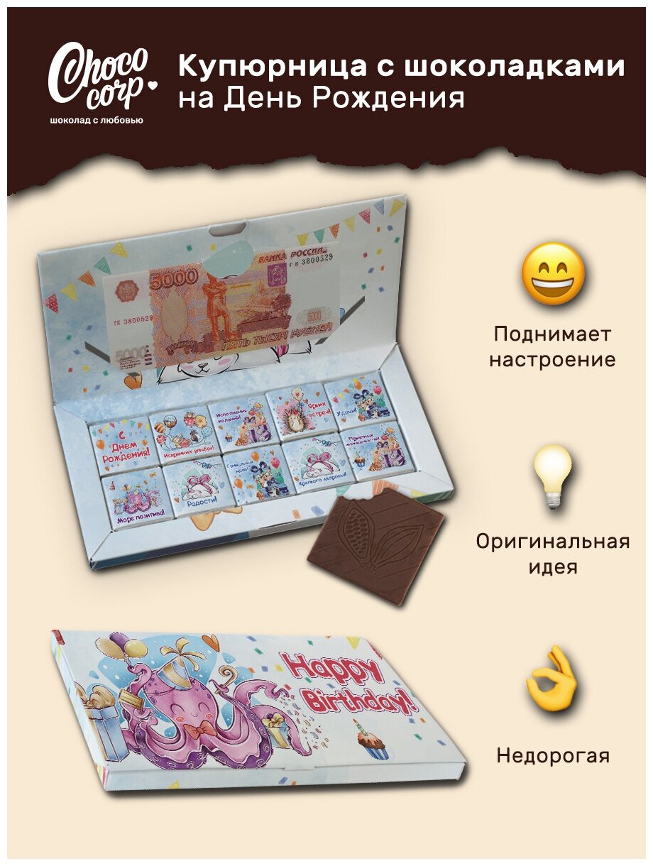 Купюрница с шоколадками на День Рождения Choco Corp / конверт для денег на юбилей / открытка для денежной купюры - фотография № 2