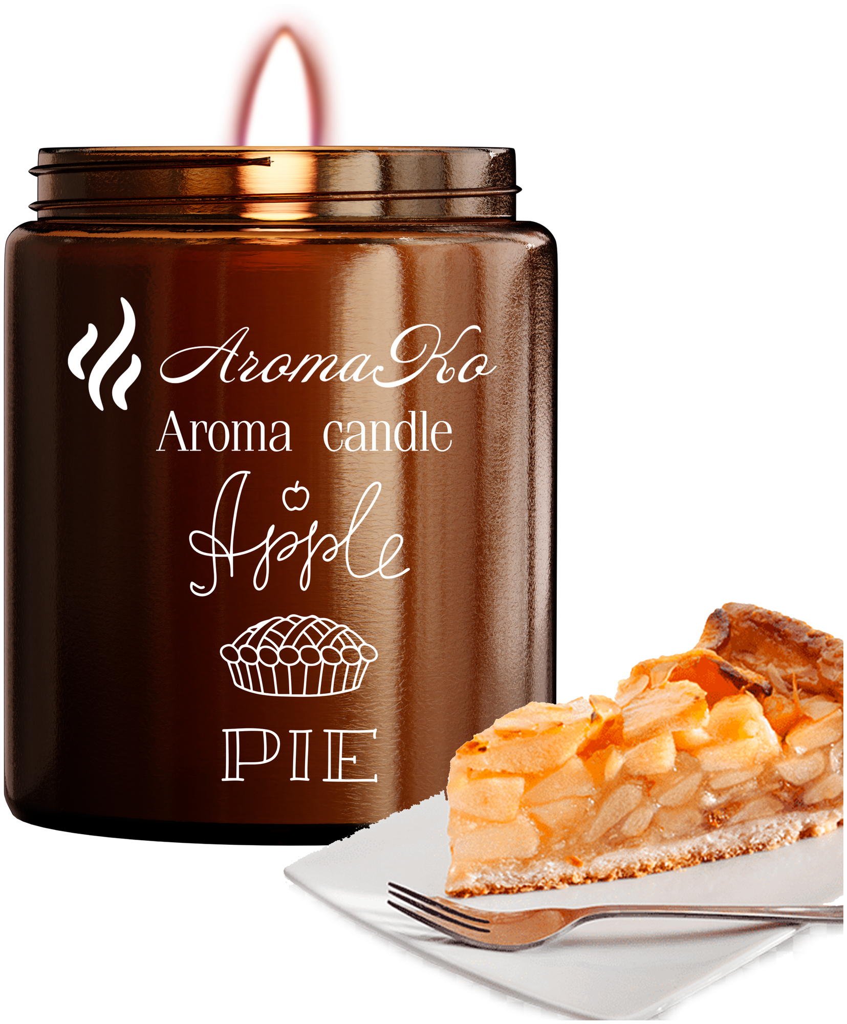 Ароматическая свеча Apple Pie AROMAKO 50 гр/аромасвеча из натурального воска в стеклянной банке с деревянным фитилём