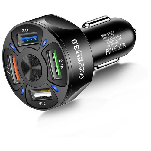 Автомобильное зарядное устройство 4 порта USB 3.0, быстрая зарядка QC 3.0, с подсветкой