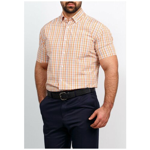фото Рубашка мужская короткий рукав casino c155/0/802/z/b/1, полуприталенный силуэт / regular fit, цвет оранжевый, рост 174-184, размер ворота 40