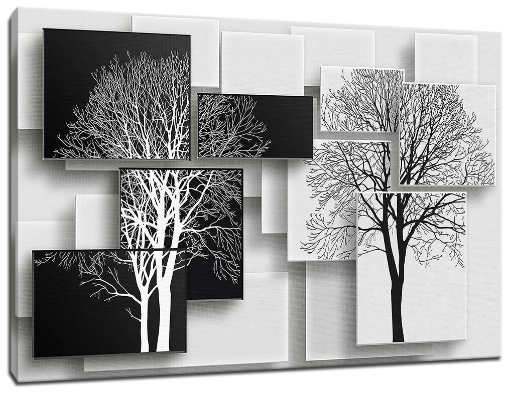 Картина Уютная стена "Деревья 3D в стиле модерн" 90х60 см