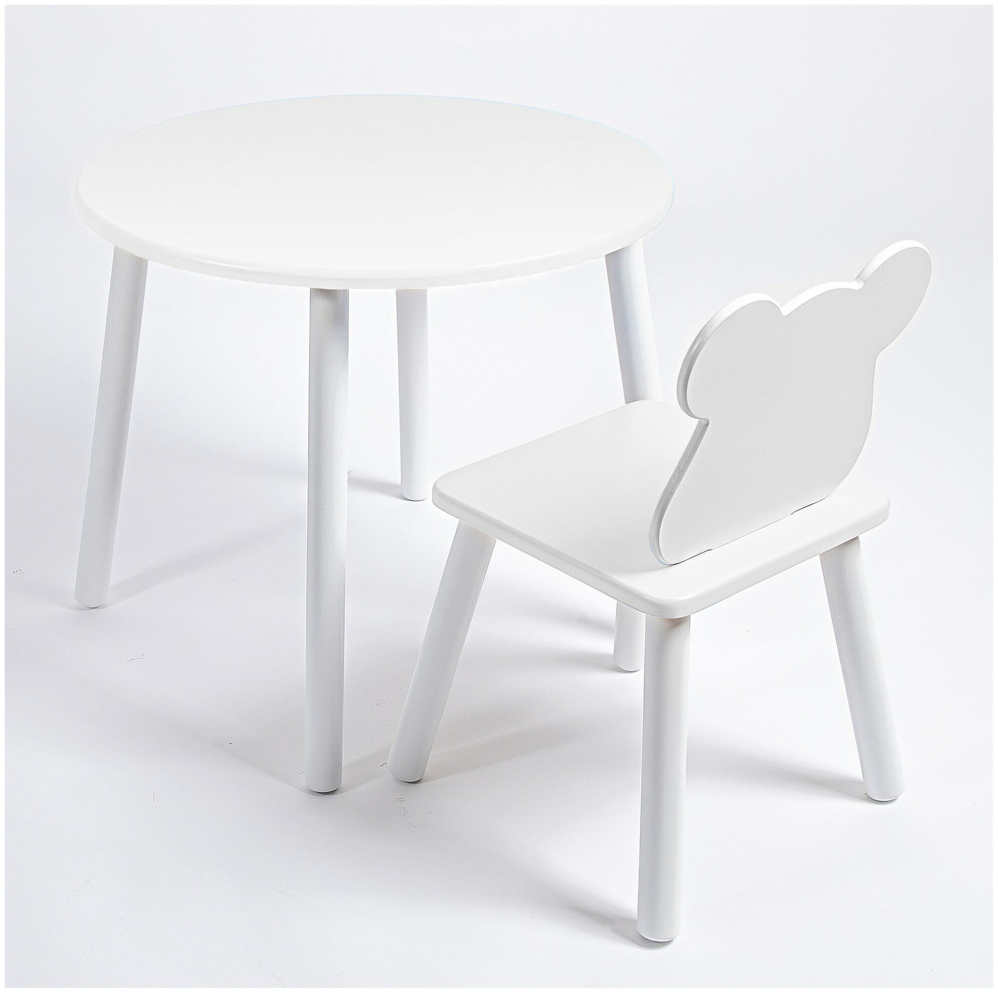 Комплект детский стол круглый и стул мишка ROLTI Baby (белая столешница/белое сиденье/белые ножки)