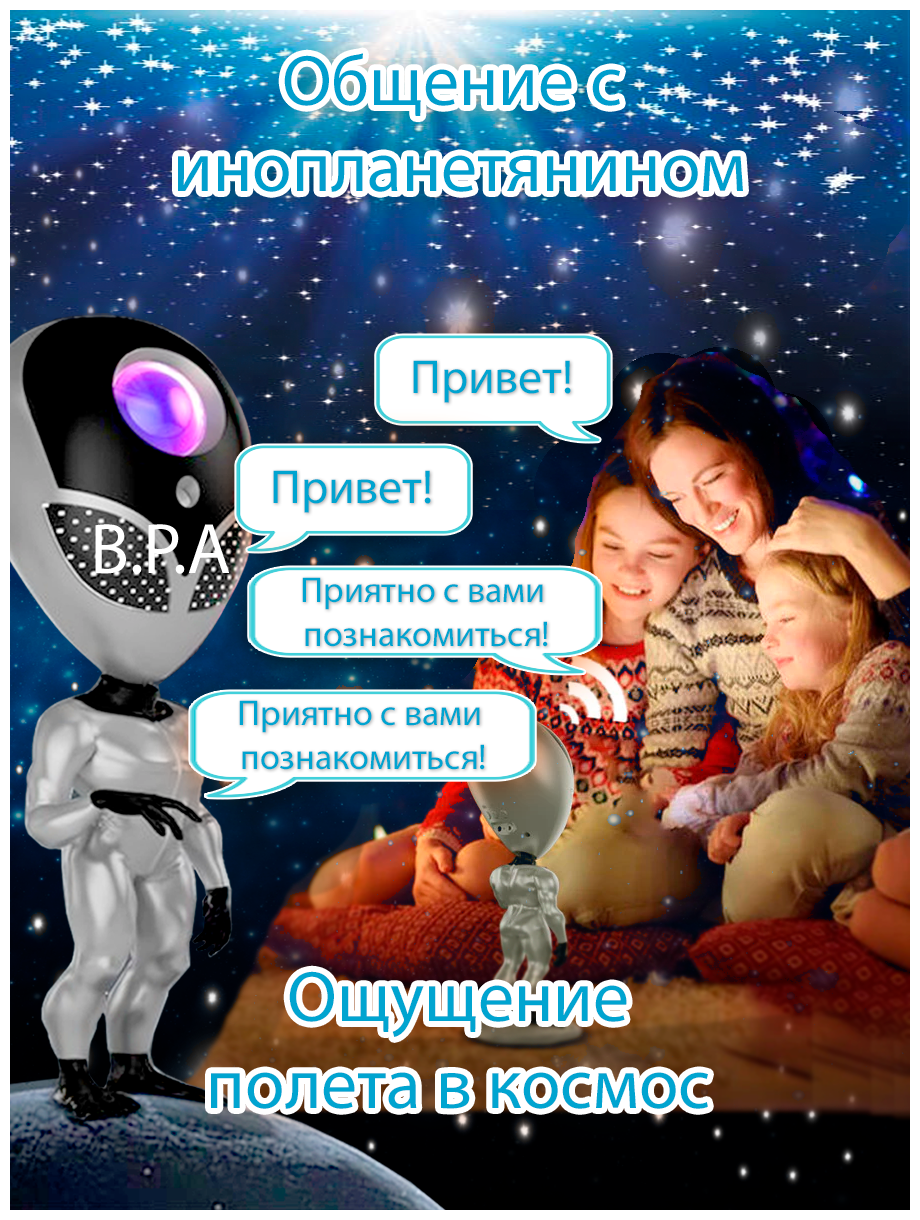 Ночник проектор звездное небо космонавт Инопланетянин НЛО — фото 1