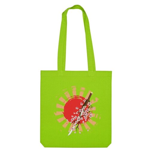 Сумка шоппер Us Basic, зеленый сумка катана и ветка сакуры на фоне красного солнца красный