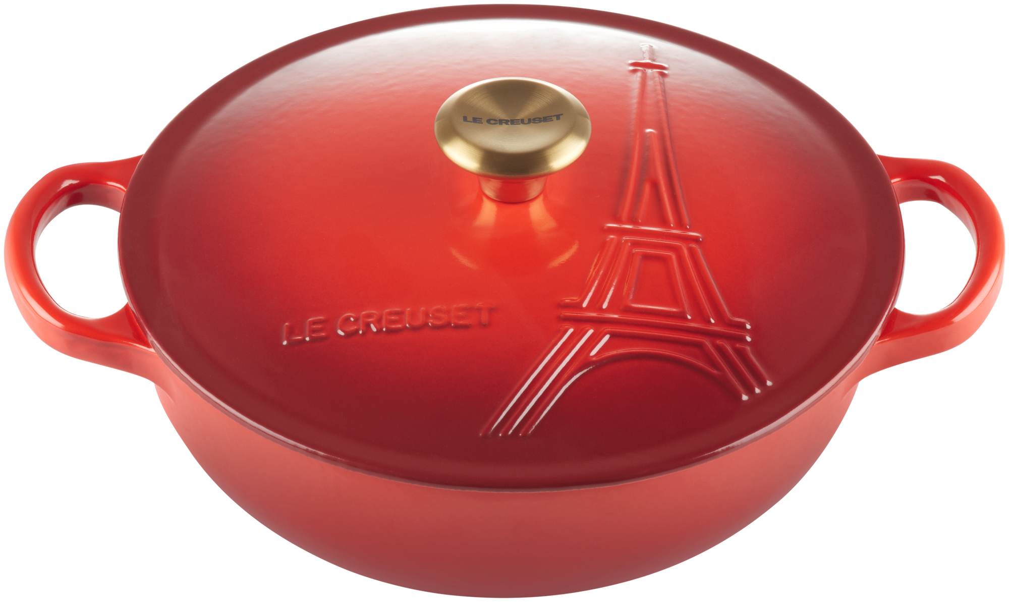 Чугунный эмалированный казан с крышкой Eiffel Tower Vive la France, 22 см, 2.6 л, Вишя (Cerise), Le Creuset