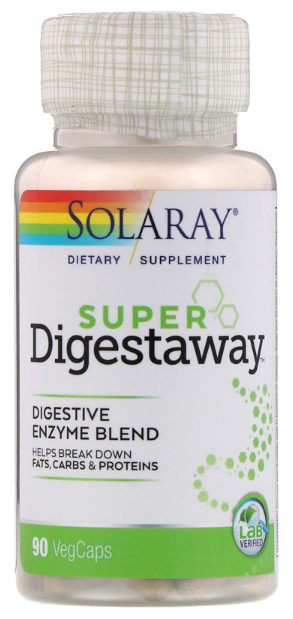Solaray Super Digestaway смесь пищеварительных ферментов для поддержки пищеварения 90 вегетарианских капсул