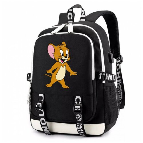 Рюкзак Мышонок Джерри (Tom and Jerry) черный с USB-портом №1 рюкзак мышонок джерри tom and jerry черный с usb портом 1