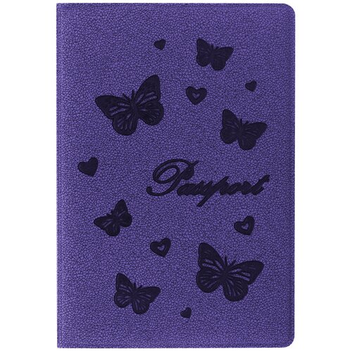 Обложка для паспорта STAFF, бархатный полиуретан, «Бабочки», фиолетовая, 237618