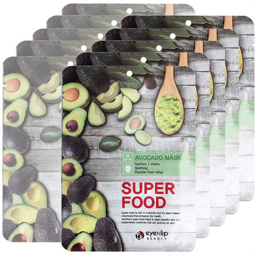 Маска для лица тканевая с авокадо Eyenlip Super Food Mask Avocado, 23 мл *10 шт