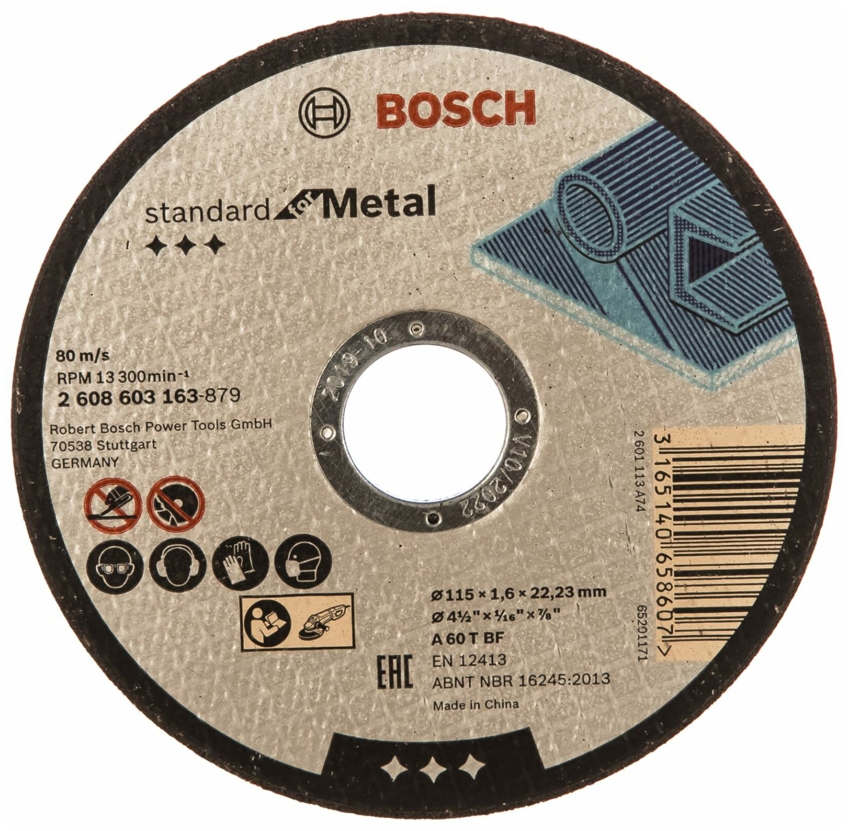 Круг отрезной по металлу Standard 115х22.2х1.6 мм Bosch 2.608.603.163