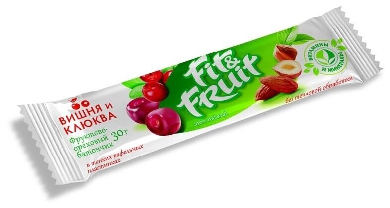 Батончик фруктово-ореховый Fit&Fruit Вишня и клюква — купить в интернет ...