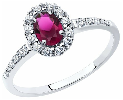 Кольцо Diamant online, белое золото, 585 проба, бриллиант, рубин, размер 17, красный, бесцветный