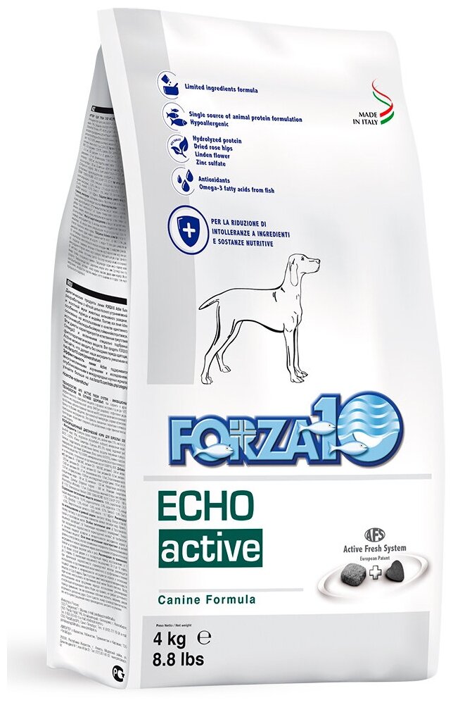 Корм Forza10 Active Echo для собак при заболеваниях слуха и ушей, 4 кг
