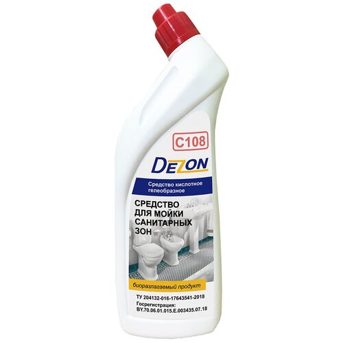 Dezon Средство для мойки туалетов и ванных комнат (санитарных зон) Дезон C108 (кислотное, гель), 750 мл (носик)
