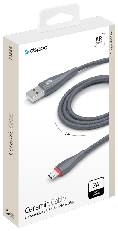 Кабель DEPPA Ceramic, USB A(m), micro USB B (m), 1м, серый [72286] - фото №4