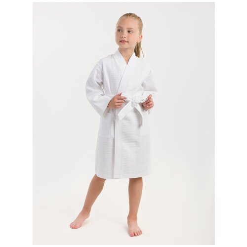 фото Халат вафельный детский bio-textiles кимоно размер 40 белый для девочки и мальчика