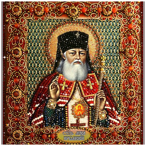 фото Набор для вышивания хрустальными бусинами образа в каменьях арт. 7756 святитель лука крымский 25х23 см
