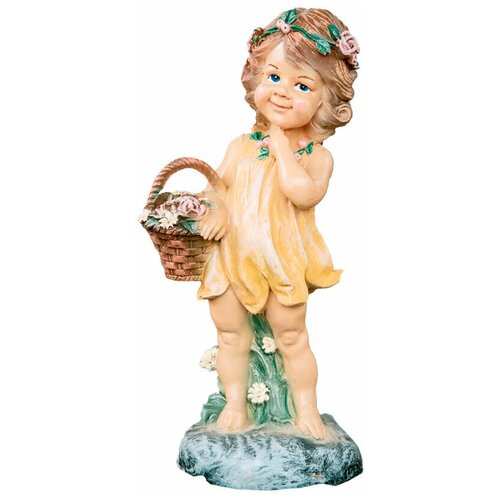 Фигура Девочка на камне с корзиной цветов Н-48см F968