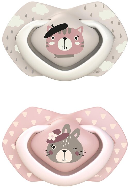 Пустышка силиконовая симметричная Canpol Babies Bonjour Paris 0-6 мес., 2 шт., бежевый/розовый