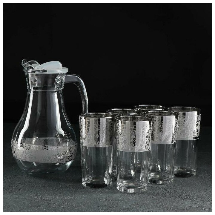 Набор питьевой Jungle 7 предметов: графин 1 л стакан 6×230 мл с гравировкой и напылением цвет серебро