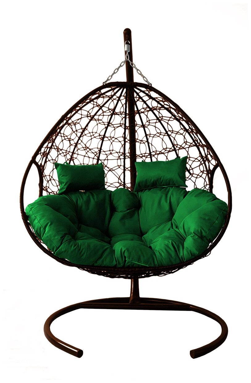 Подвесное кресло m-group для двоих коричневое, зелёная подушка - фотография № 1