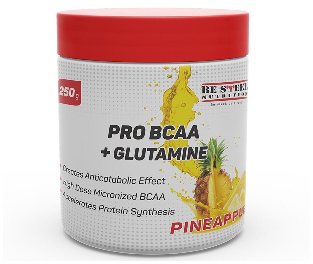 БЦАА + Глютамин (Л-глутамин) Be Steel Nutrition Pro BCAA+Glutamine 250г (ананас)