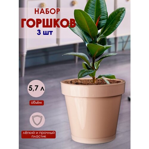 Горшок для цветов DDStyle, бежевый, 5,7 л, 3 шт